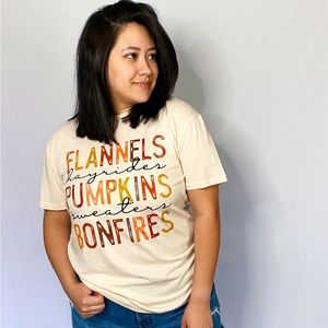 Flannels, Pumpkins & Bonfire graphic tee